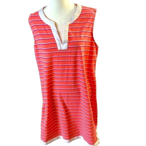Nautica Sleeveless Shift Tee Dress Women L XL Orange with Red White Stripes - Picture 1 of 7